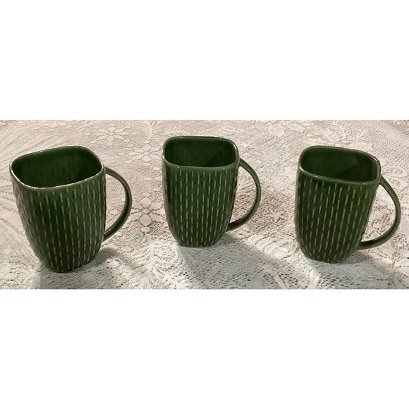 Set Of 3 Baum Green Ceramic Coffee Mugs Cups - Picture 1 of 8